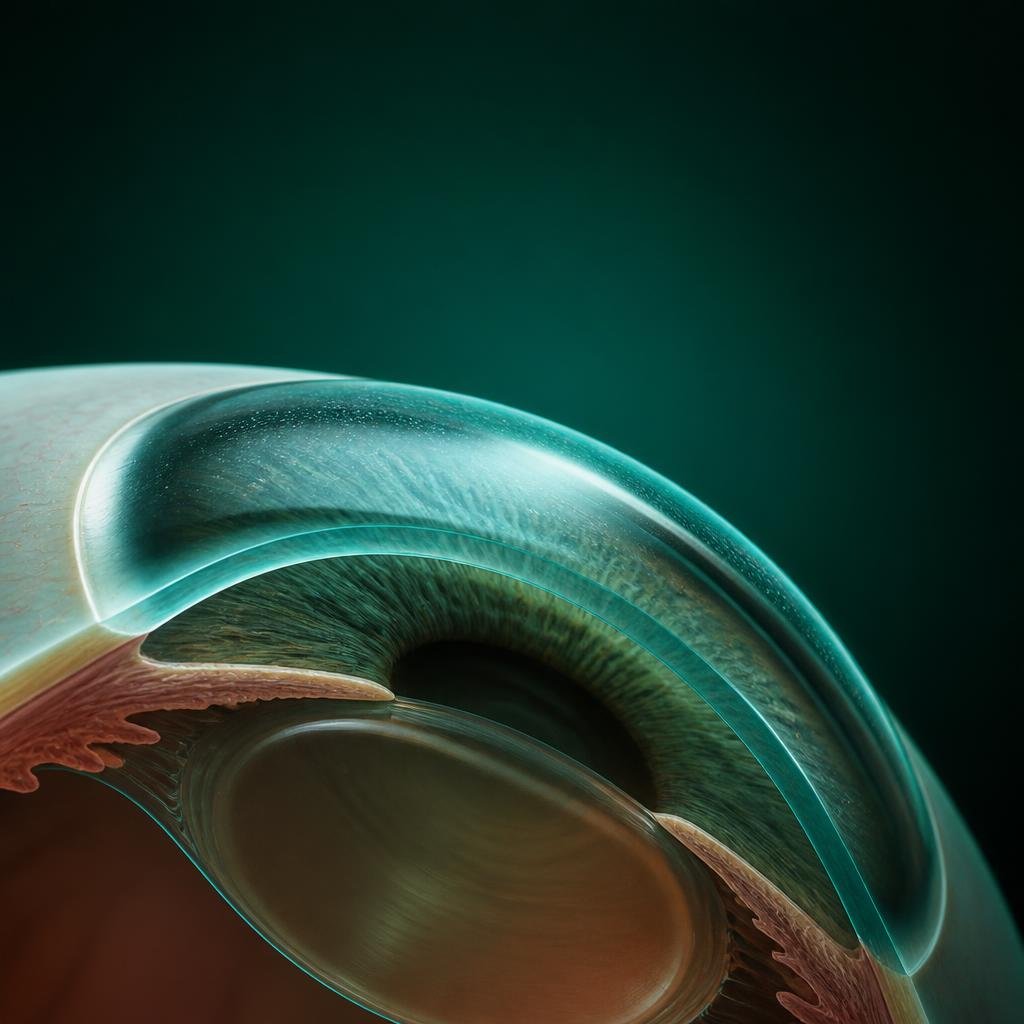 Illustration of the human cornea and anterior segment of the eye