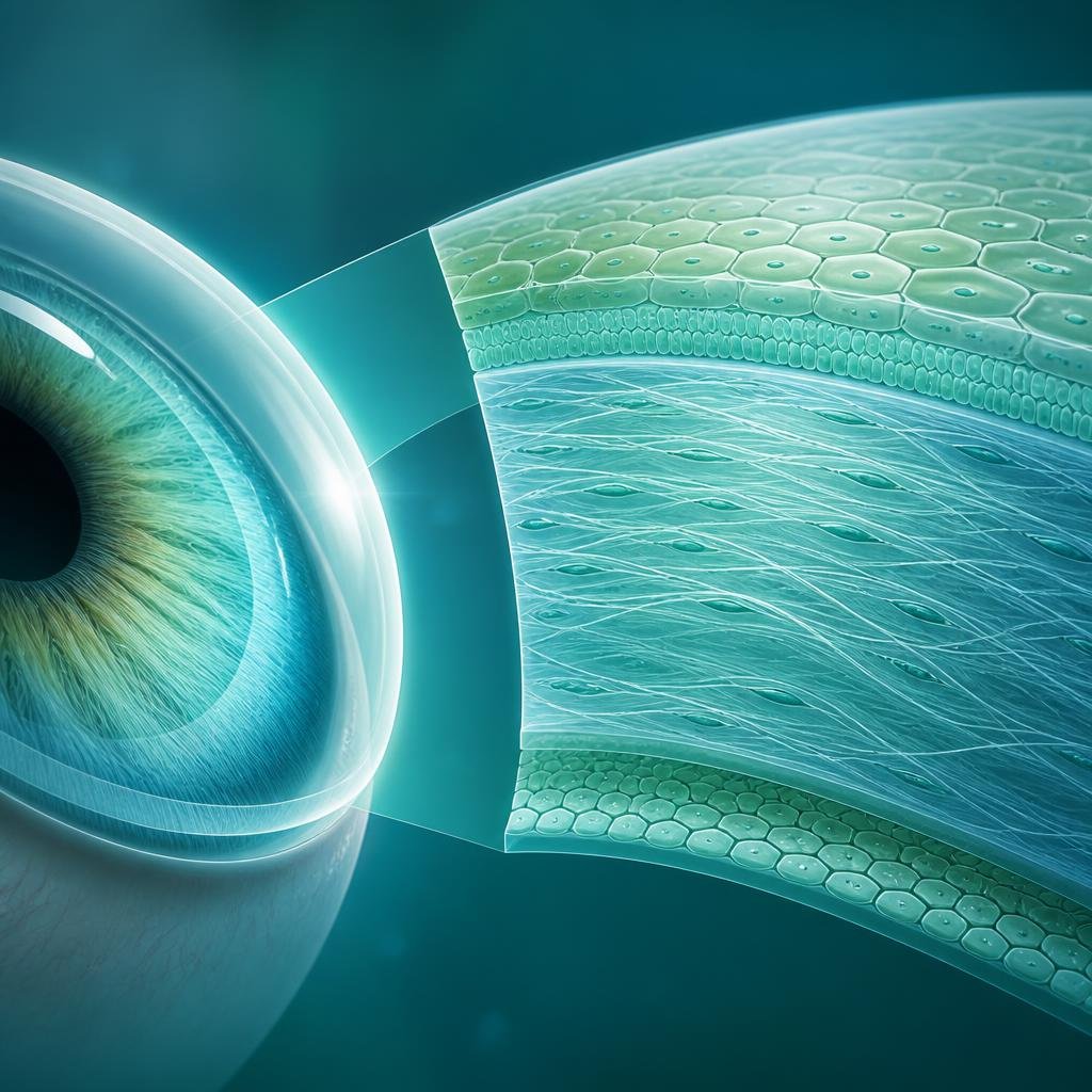 Illustration of cross-linking strengthening corneal collagen fibres